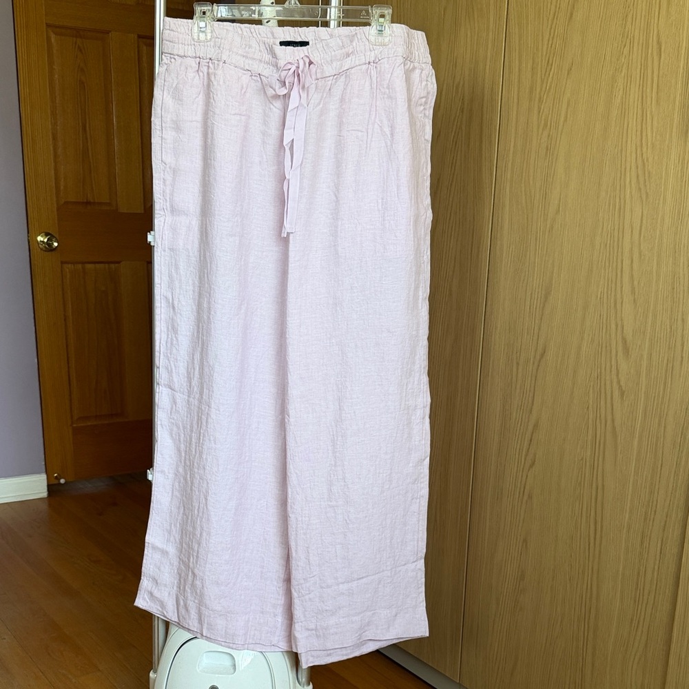 J. Crew Pale Pink 100% Linen Drawstring Wide-Leg Pants